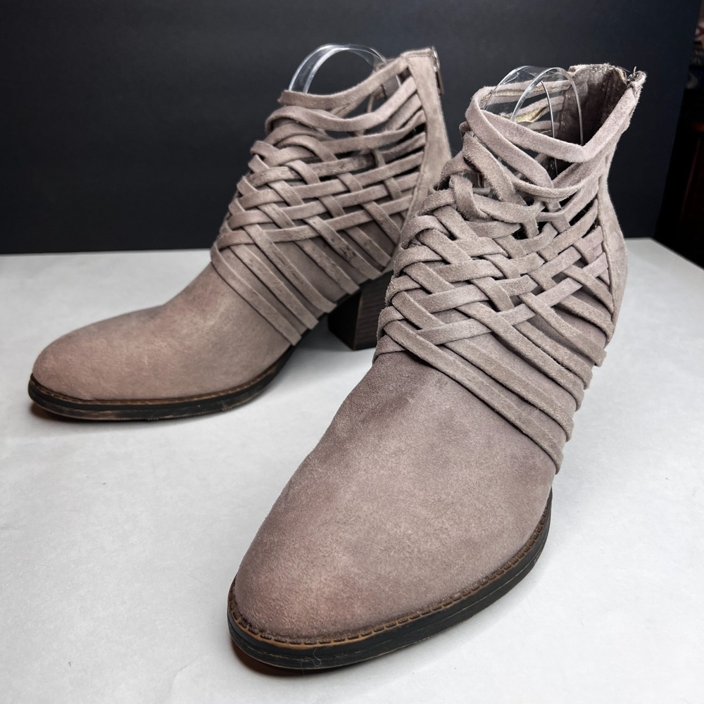 SM New York Talia Woven Ankle Booties Gray Beige‎ Block Heel Women's US 11 M